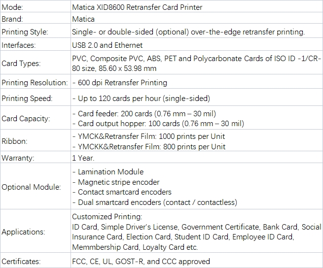 Matica EDIsecure XID8600 Retransfer Card Printerr Product Details