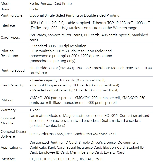 Evolis Primacy Card printer Product Details