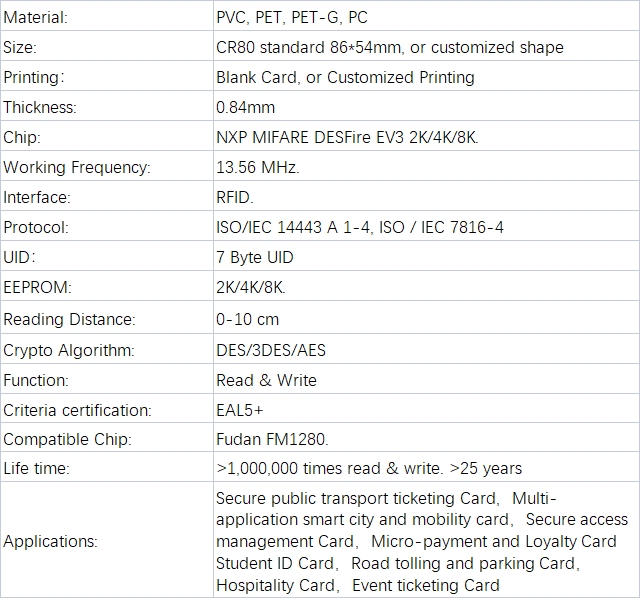 NXP Desfire EV3 2K 4K 8K CardProduct Details