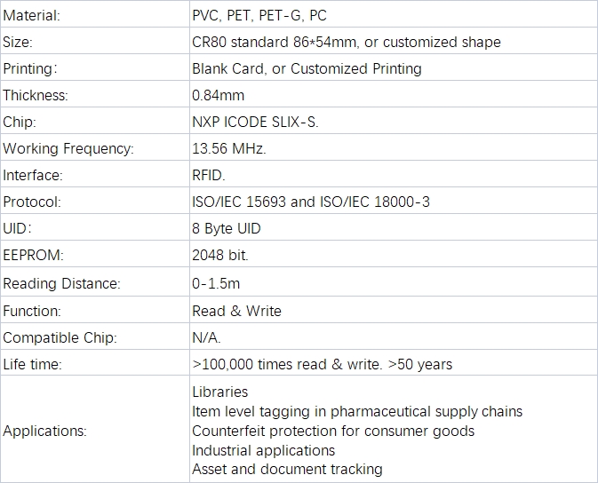 NXP I Code SliX-S Card Product Details