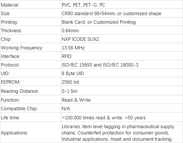 NXP I Code SliX2 Card Product Details