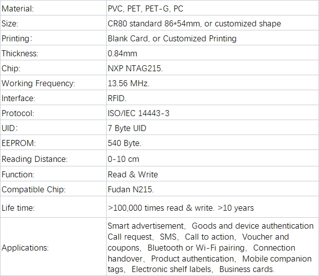 NXP Ntag 215 Card Product Details